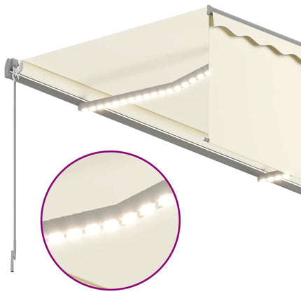 Manuell markis med rullgardin och LED 3x2,5m gräddvit
