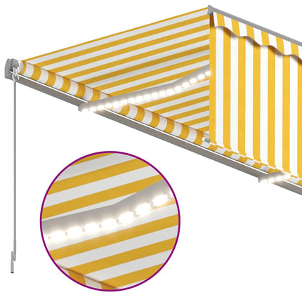 Manuell infällbar markis med rullgardin LED 3x2,5m gul&vit