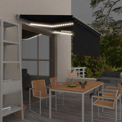 Manuell markis med rullgardin och LED 3x2,5m antracit