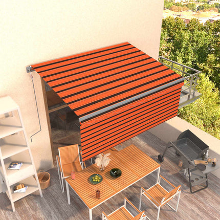 Manuell infällbar markis med rullgardin LED 3x2,5m orange/brun