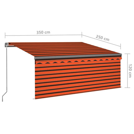 Markis manuell med rullgardin 3,5x2,5 m orange och brun