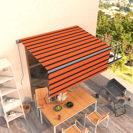 Markis manuell med rullgardin 3,5x2,5 m orange och brun