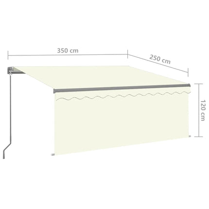 Manuell infällbar markis med rullgardin&LED 3,5x2,5 m gräddvit