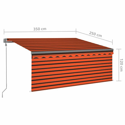 Automatisk infällbar markis rullgardin 3,5x2,5m orange och brun