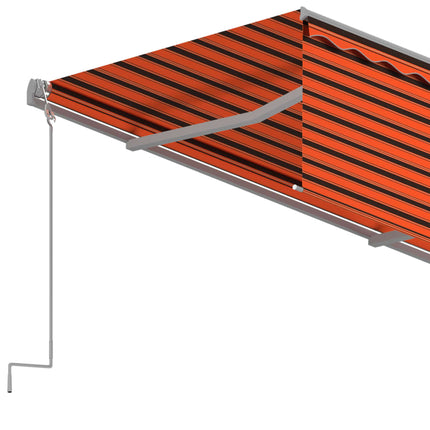 Manuell markis med rullgardin LED 4x3 m orange/brun