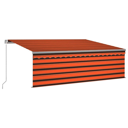 Manuell markis med rullgardin och LED 4,5x3m orange/brun
