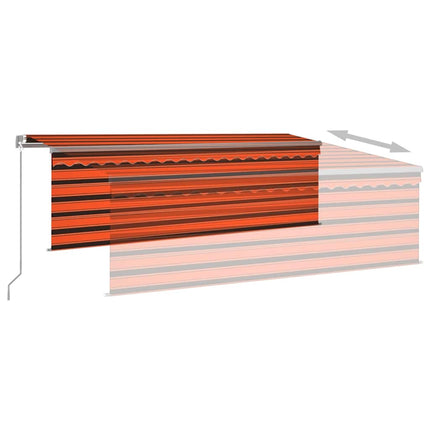 Manuell markis med rullgardin och LED 4,5x3m orange/brun