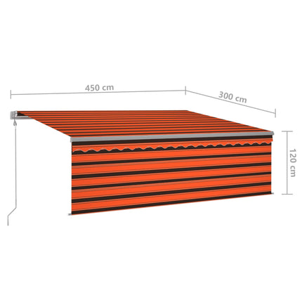 Automatisk infällbar markis med rullgardin 4,5x3m orange/brun