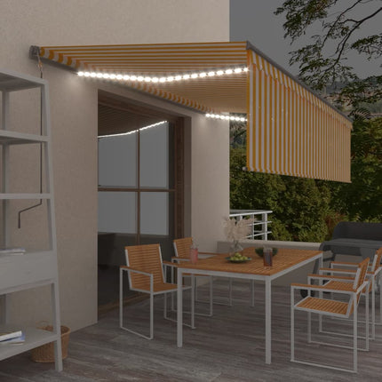 Automatiserad markis med rullgardin och LED 5x3 m gul och vit