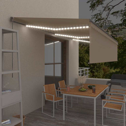 Manuell markis med rullgardin LED 6x3m gräddvit