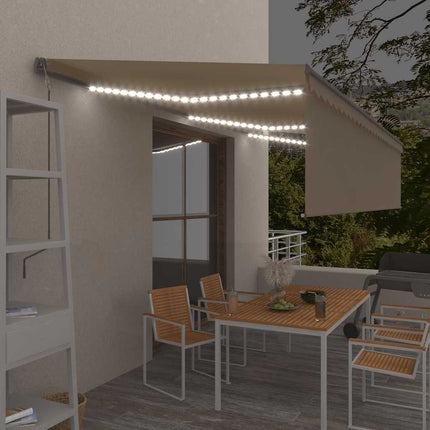 Automatisk markis med rullgardin vindsensor LED 6x3 m gräddvit