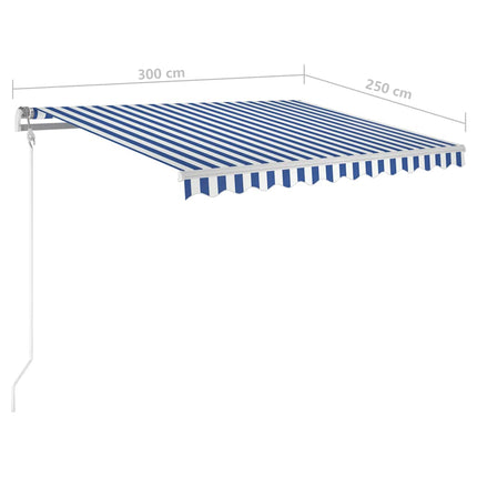 Markis manuellt infällbar med LED 3x2,5 m blå och vit