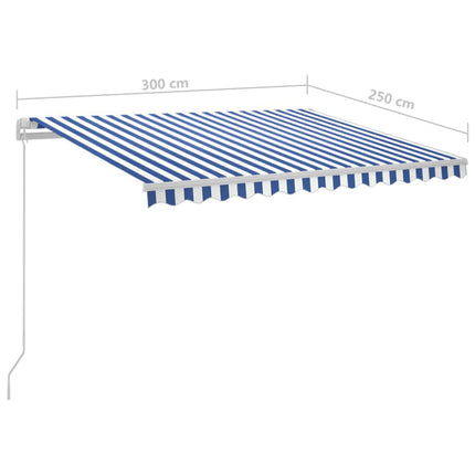 Automatisk markis med vindsensor & LED 3x2,5 m blå och vit