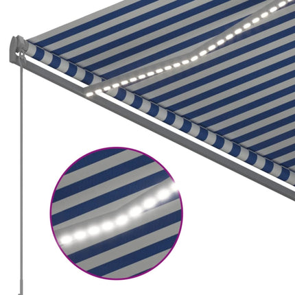 Automatisk markis med vindsensor & LED 3,5x2,5 m blå och vit