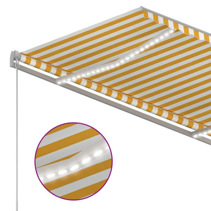 Automatisk markis med vindsensor & LED 3,5x2,5 m gul/vit