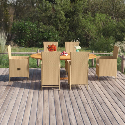 Matgrupp för trädgården 7 delar konstrotting beige