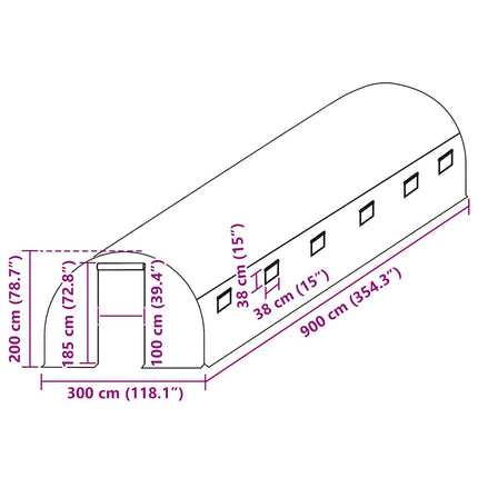 Växthusöverdrag (27 m²) 300x900x200 cm grön
