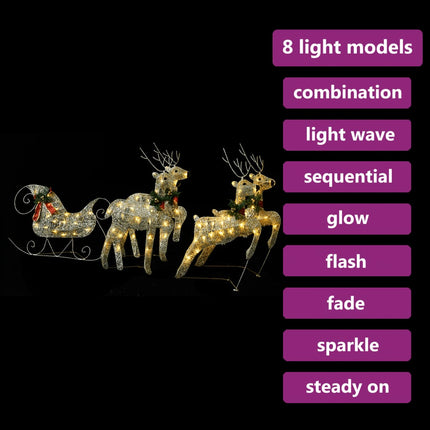 Renar & släde juldekoration 100 LED utomhus guld
