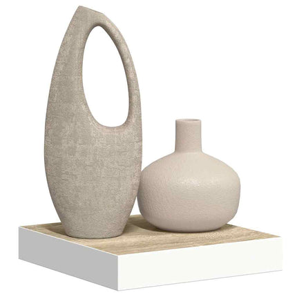 Svävande vägghylla ek och vit 23x23,5x3,8 cm MDF