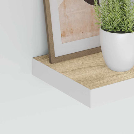 Svävande vägghyllor 2 st ek och vit 23x23,5x3,8 cm MDF