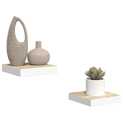Svävande vägghyllor 2 st ek och vit 23x23,5x3,8 cm MDF