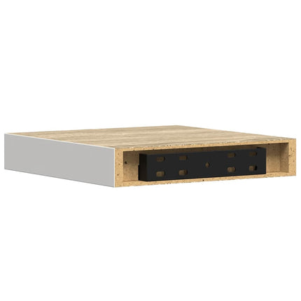 Svävande vägghyllor 2 st ek och vit 23x23,5x3,8 cm MDF