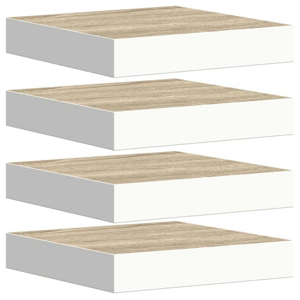 Svävande vägghyllor 4 st ek och vit 23x23,5x3,8 cm MDF