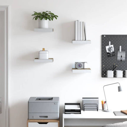 Svävande vägghyllor 4 st ek och vit 23x23,5x3,8 cm MDF