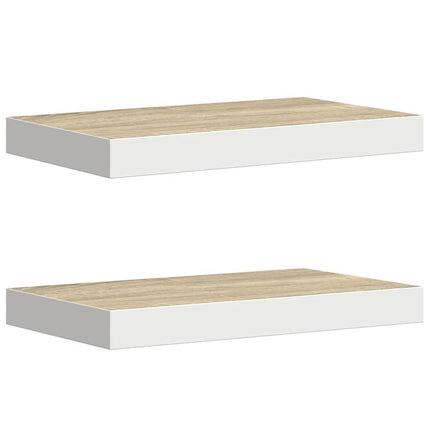 Svävande vägghyllor 2 st ek och vit 40x23,5x3,8 cm MDF