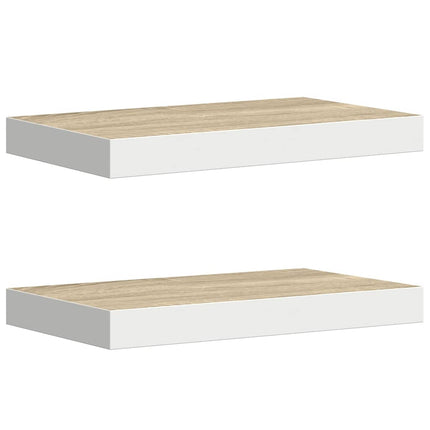 Svävande vägghyllor 2 st ek och vit 40x23,5x3,8 cm MDF