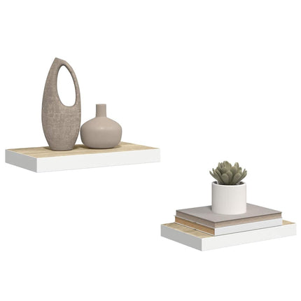 Svävande vägghyllor 2 st ek och vit 40x23,5x3,8 cm MDF