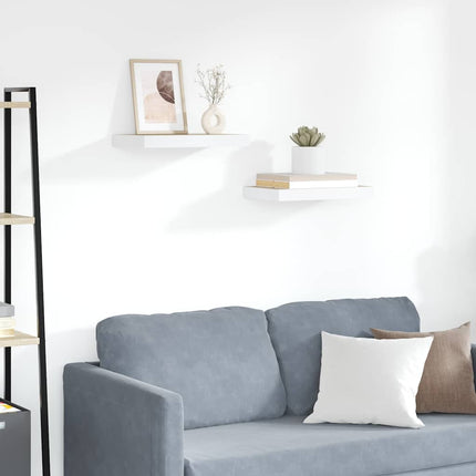 Svävande vägghyllor 2 st ek och vit 40x23,5x3,8 cm MDF