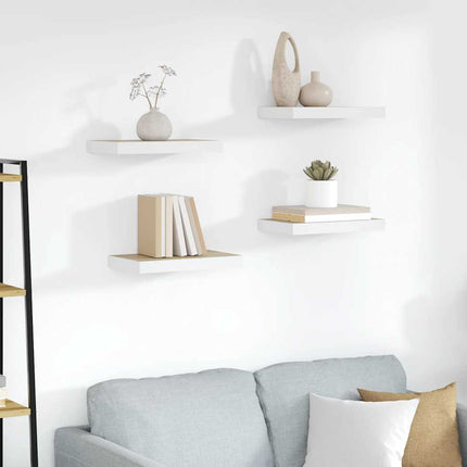 Svävande vägghyllor 4 st ek och vit 40x23x3,8 cm MDF