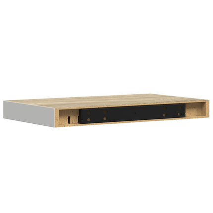 Svävande vägghyllor 2 st ek och vit 50x23x3,8 cm MDF