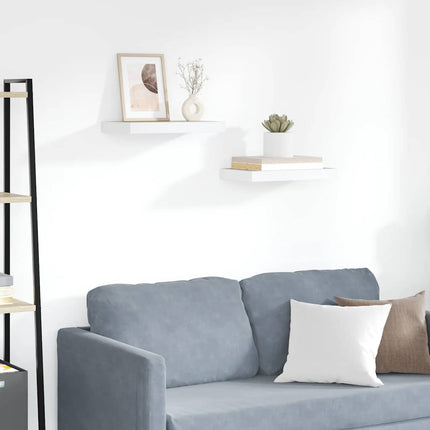 Svävande vägghyllor 2 st ek och vit 50x23x3,8 cm MDF