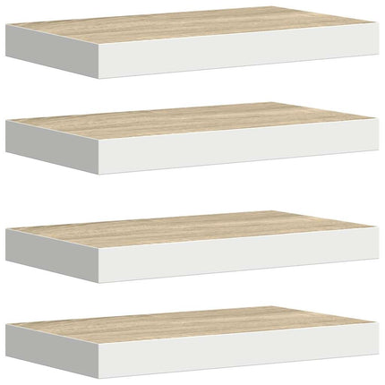 Svävande vägghyllor 4 st ek och vit 50x23x3,8 cm MDF