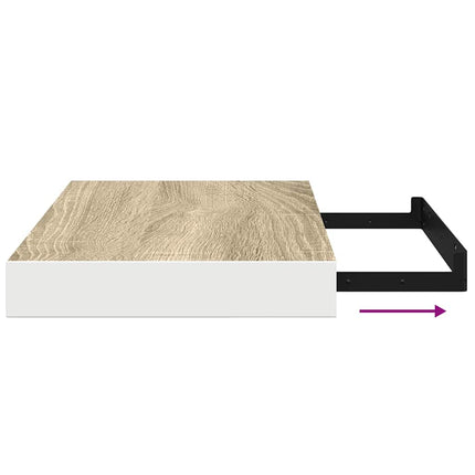 Svävande vägghyllor 4 st ek och vit 50x23x3,8 cm MDF