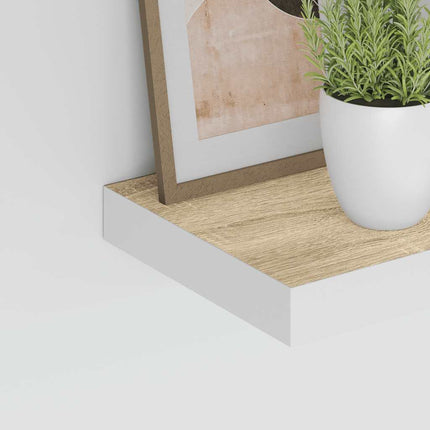 Svävande vägghylla ek och vit 60x23,5x3,8 cm MDF