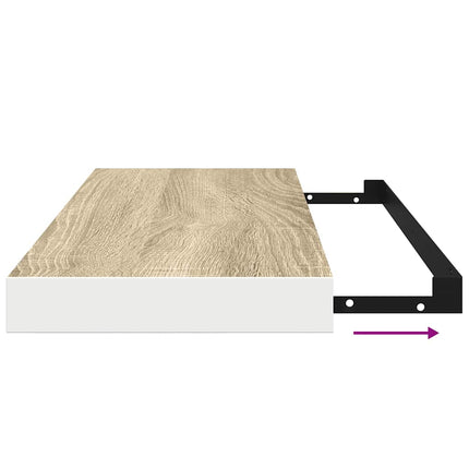 Svävande vägghylla ek och vit 60x23,5x3,8 cm MDF