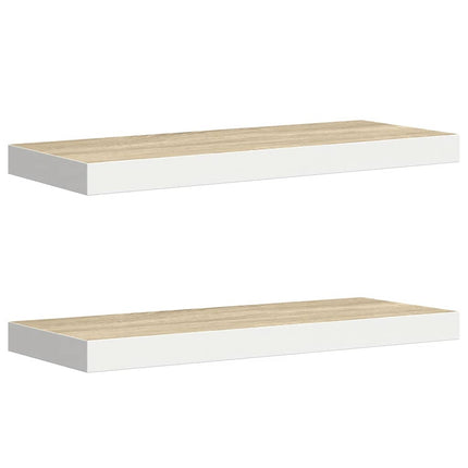 Svävande vägghyllor 2 st ek och vit 60x23,5x3,8 cm MDF