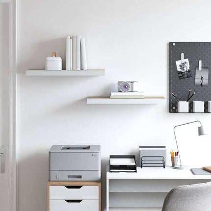 Svävande vägghyllor 2 st ek och vit 60x23,5x3,8 cm MDF