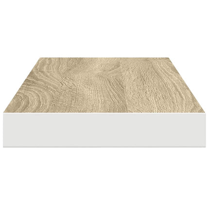 Svävande vägghyllor 2 st ek och vit 60x23,5x3,8 cm MDF