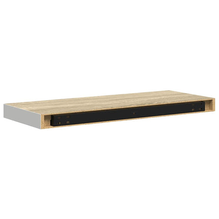 Svävande vägghyllor 2 st ek och vit 60x23,5x3,8 cm MDF