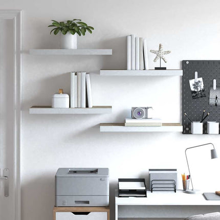Svävande vägghyllor 4 st ek och vit 60x23,5x3,8 cm MDF
