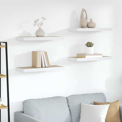 Svävande vägghyllor 4 st ek och vit 60x23,5x3,8 cm MDF
