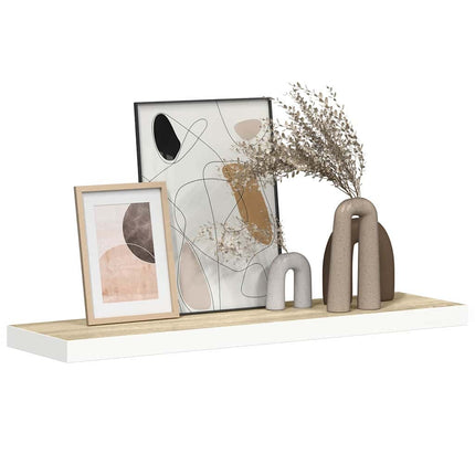 Svävande vägghylla ek och vit 80x23,5x3,8 cm MDF