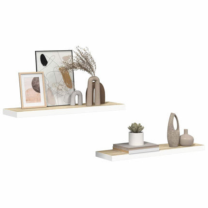 Svävande vägghyllor 2 st ek och vit 80x23,5x3,8 cm MDF