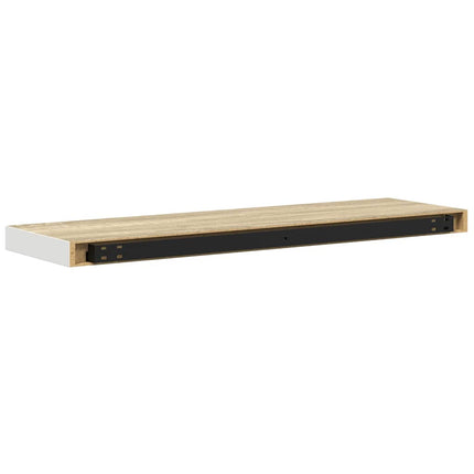 Svävande vägghyllor 2 st ek och vit 80x23,5x3,8 cm MDF