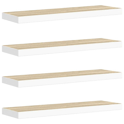 Svävande vägghyllor 4 st ek och vit 80x23,5x3,8 cm MDF