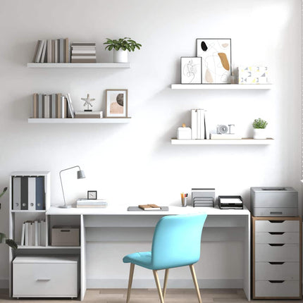 Svävande vägghyllor 4 st ek och vit 80x23,5x3,8 cm MDF
